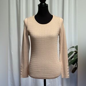 Talbots beige knitted long sleeve sweater. Size Small, buttons on sleeves.